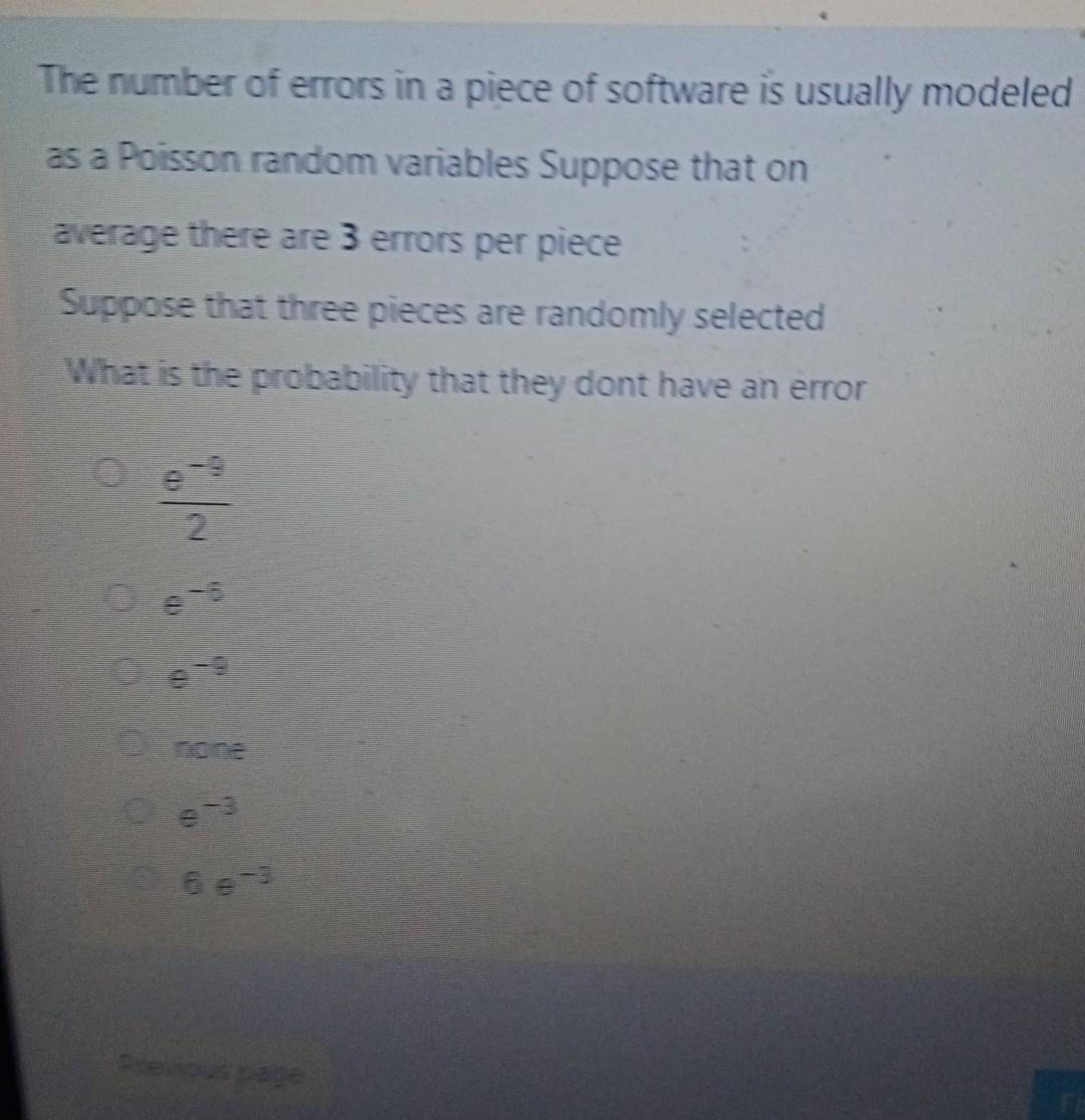 Solved The number of errors in a piece of software is | Chegg.com