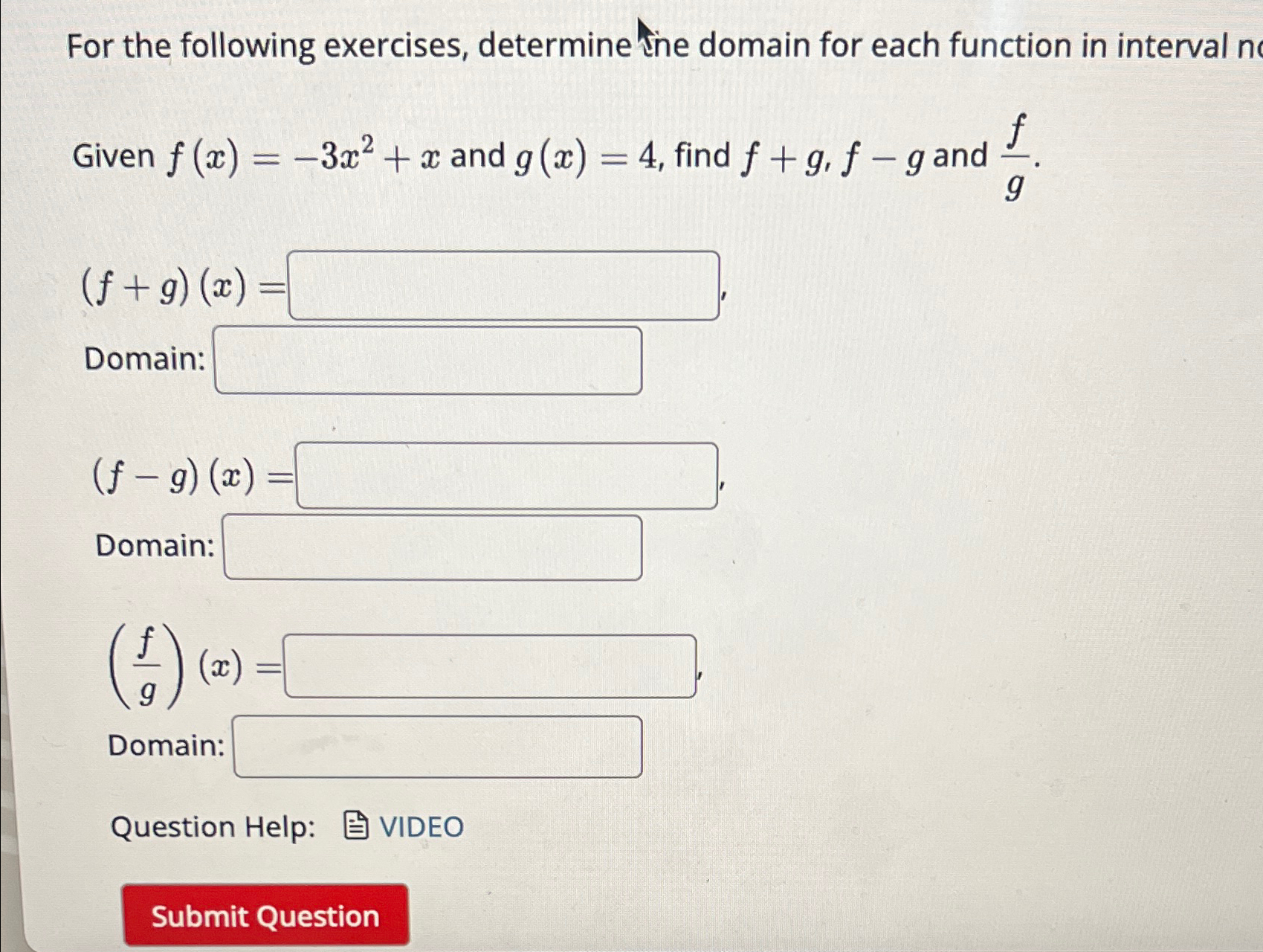 Solved For the following exercises, determine the domain for | Chegg.com