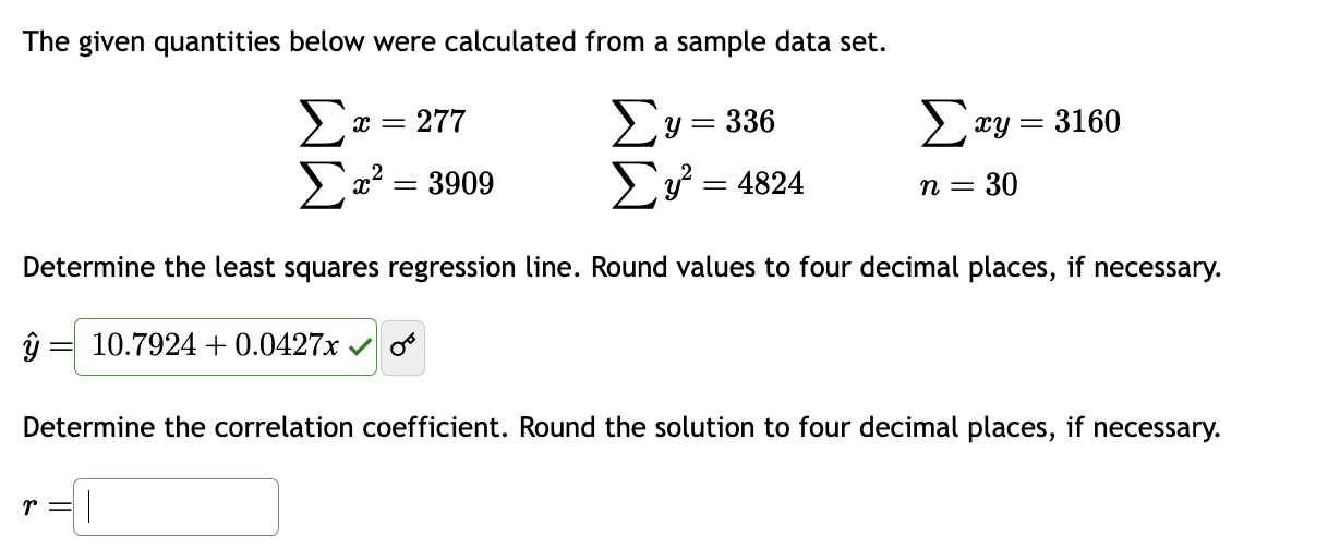 Solved The given quantities below were calculated from a | Chegg.com