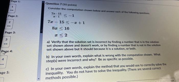 Solved Page 1: 1 Question 7 (10 points) Consider the | Chegg.com