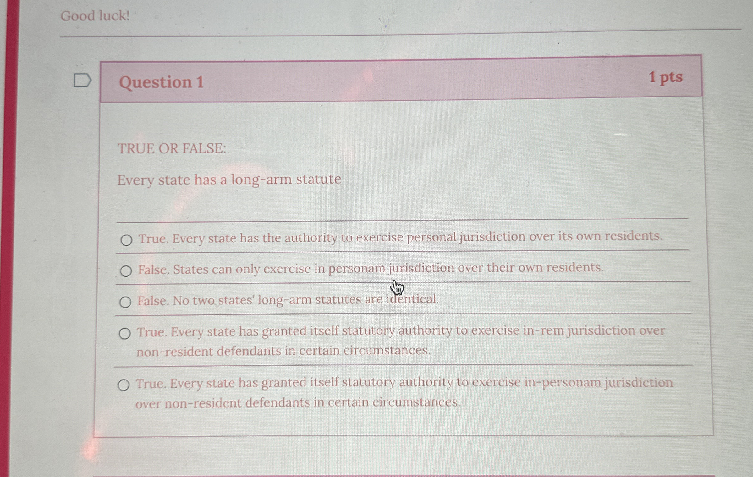 Solved Question 1TRUE OR FALSEEvery state has a longarm