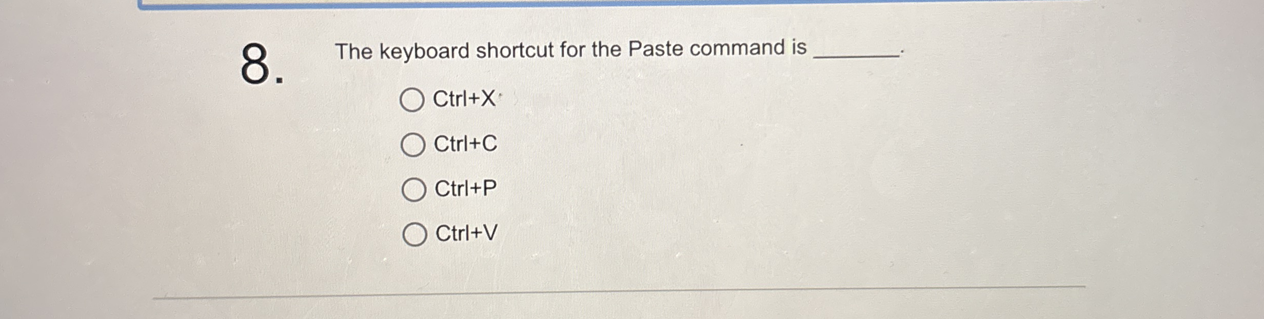 Solved The keyboard shortcut for the Paste command is q,Ctrl