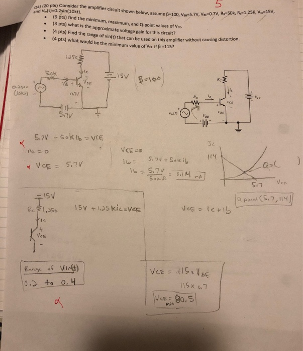 Solved 20 pts) Consider the amplifier circuit shown | Chegg.com