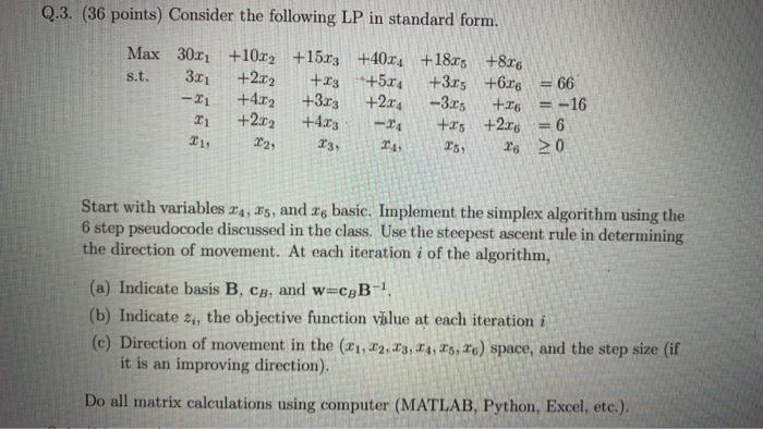 Solved Q 3 36 Points Consider The Following Lp In