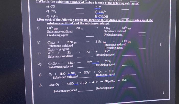 Solved AWhat is the oxidation number of carbon in each of | Chegg.com