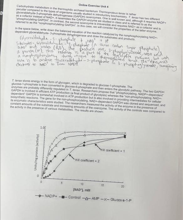 Solved Online Exercise Unit 4 Carbohydrate Metabolism In The | Chegg.com