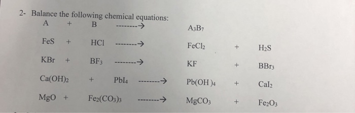 Solved 2- Balance The Following Chemical Equations: A + B | Chegg.com