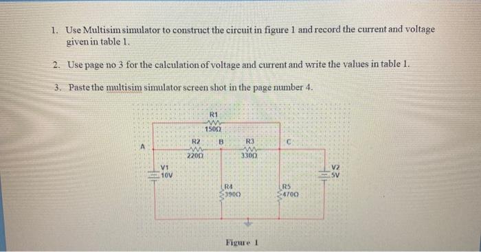 Solved 1. Use Multisim simulator to construct the circuit in | Chegg.com