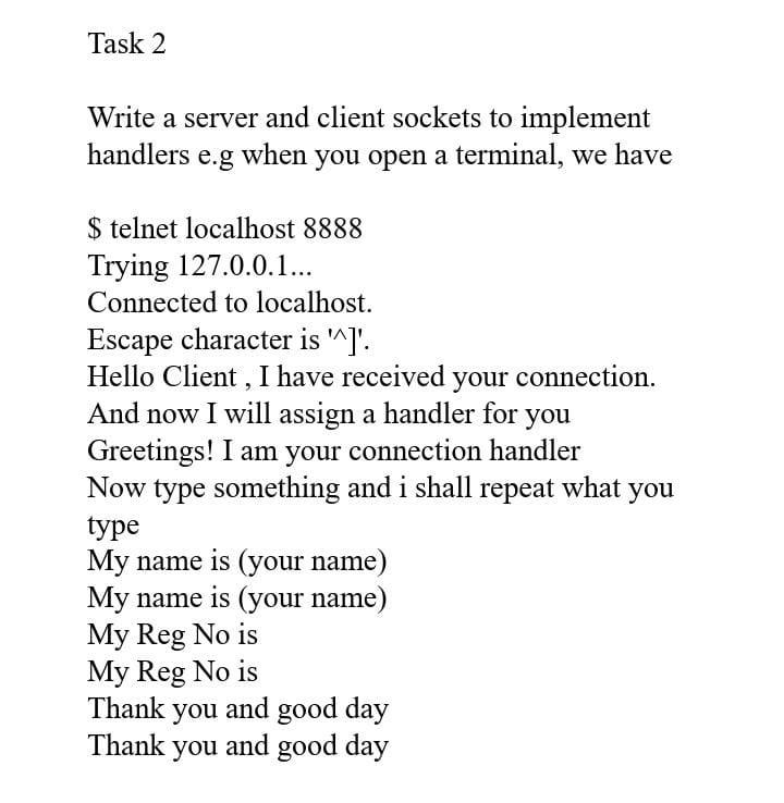 Solved Task 2 Write a server and client sockets to implement | Chegg.com