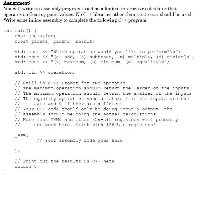 Solved Assignment: You will write an assembly program to act | Chegg.com