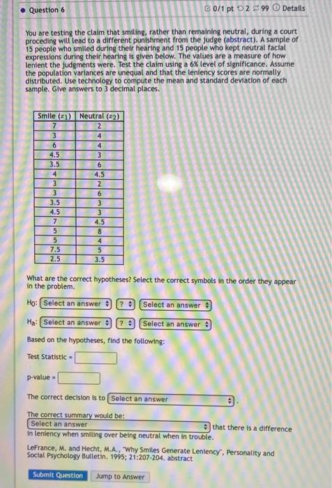 Solved Question 6 B0/1 pt 299 Details You are testing the | Chegg.com