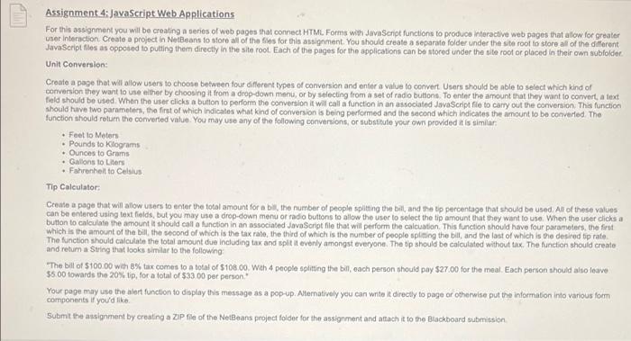 Assignment 4: JavaScript Web Applications For this | Chegg.com