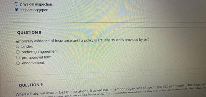 Solved O physical inspection. inspection report. QUESTION 8 | Chegg.com