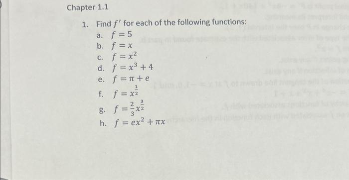 Solved 1 Find F′ For Each Of The Following Functions A