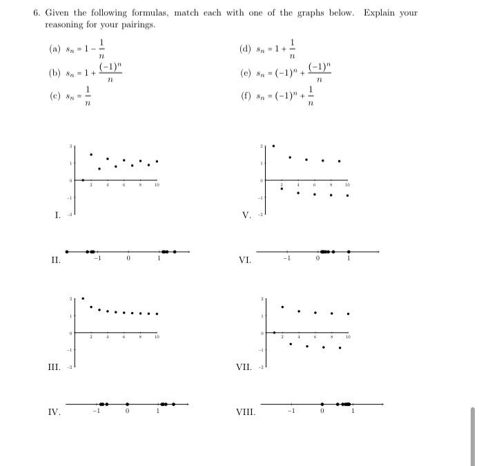 Solved 6. Given the following formulas, match each with one | Chegg.com