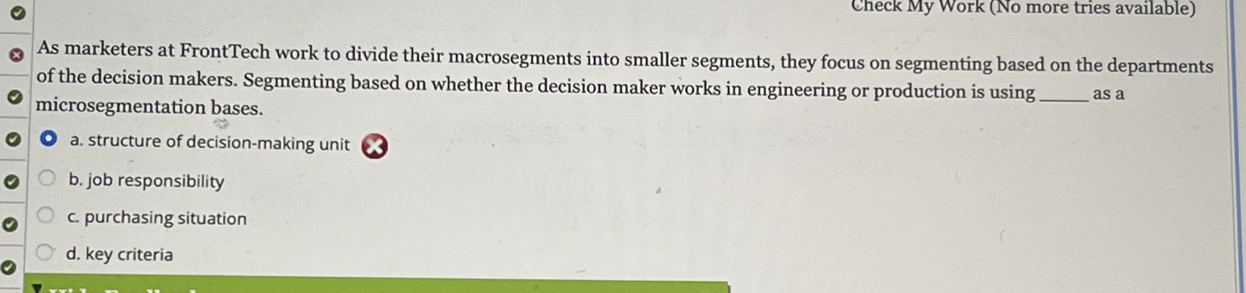 Solved Check My Work (No more tries available)As marketers | Chegg.com