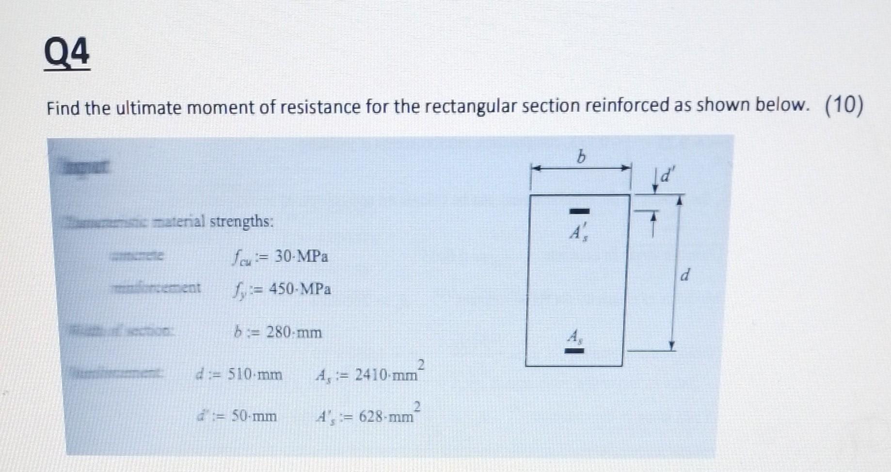 Solved Find the ultimate moment of resistance for the