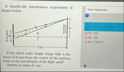 Solved A double-slit interference experiment is shown | Chegg.com