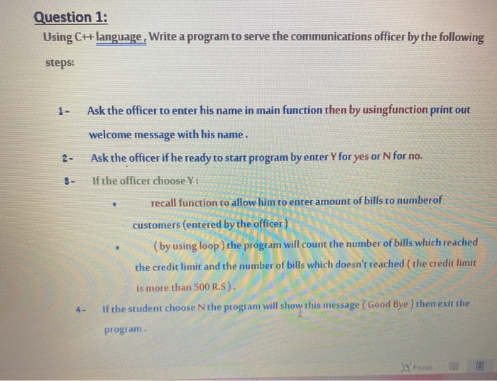 Solved Question 1: Using CH language, Write a program to | Chegg.com