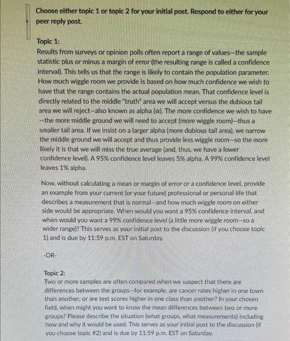 Solved Choose either topic 1 or topic 2 for your initial | Chegg.com