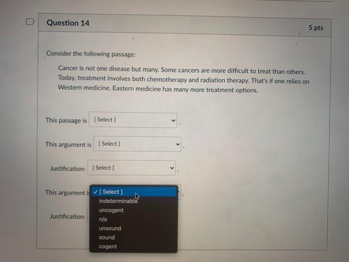 Solved D Question 14 5 pts Consider the following passage: | Chegg.com