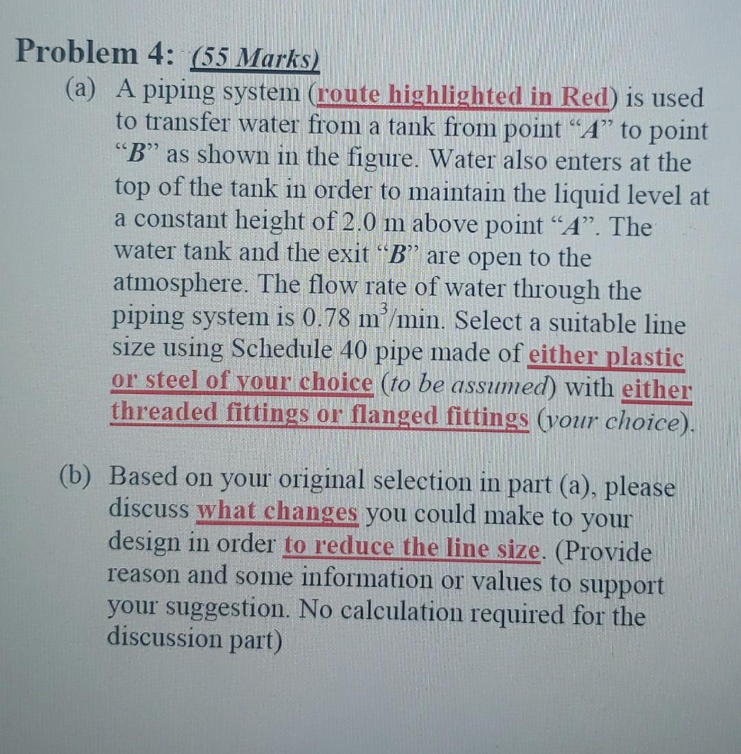 Solved a Problem 4: (55 Marks) (a) A piping system (route | Chegg.com