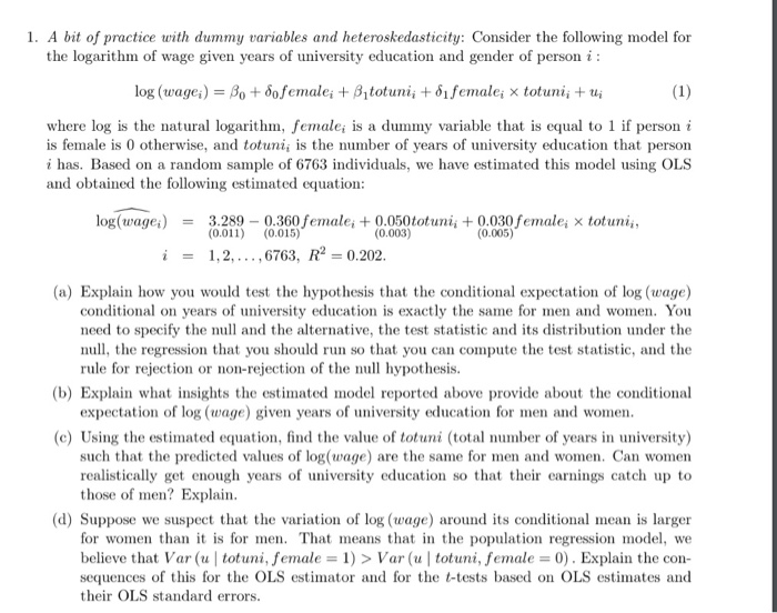 Solved 1. A Bit Of Practice With Dummy Variables And | Chegg.com