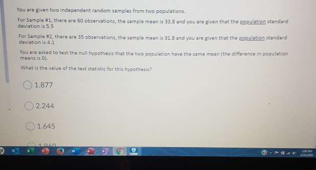 Solved You are given two independent random samples from two | Chegg.com