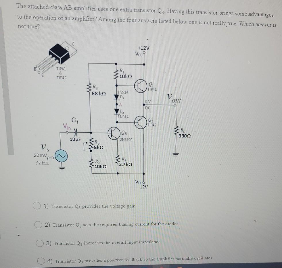 Solved The attached class AB amplifier uses one extra | Chegg.com