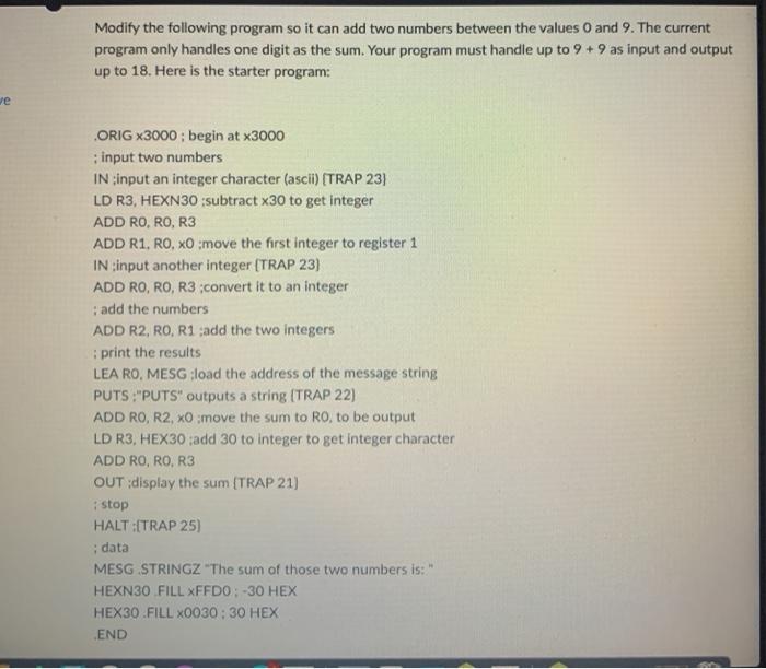 Solved Modify the following program so it can add two | Chegg.com