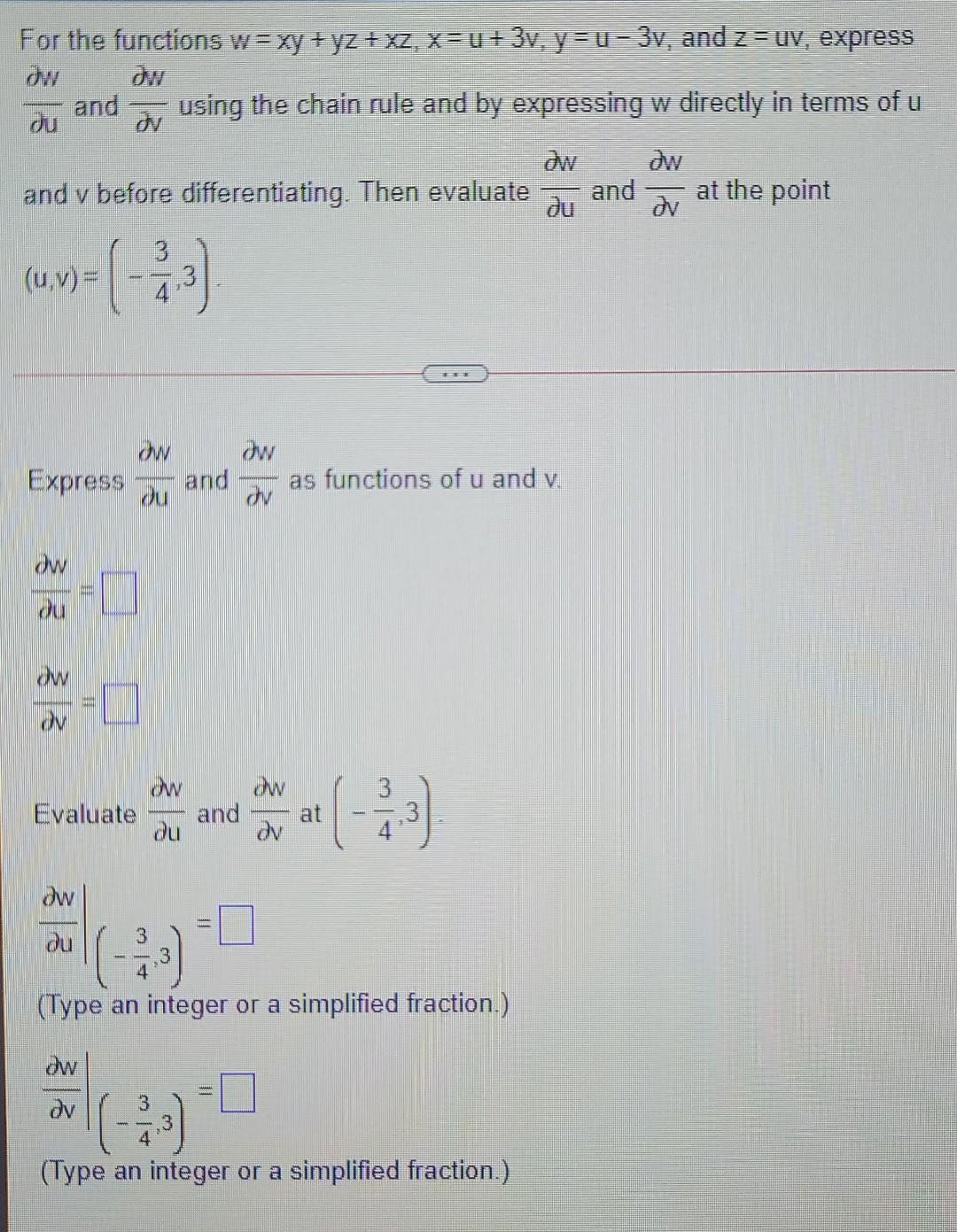 Solved For The Functions W Xy Yz Xz X U 3v Y U