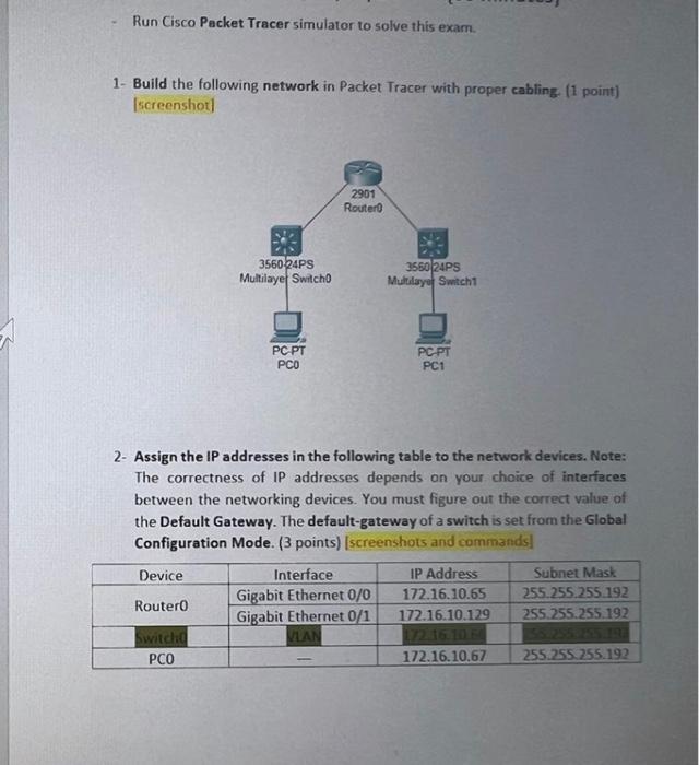 Solved 1- Build The Following Network In Packet Tracer With | Chegg.com