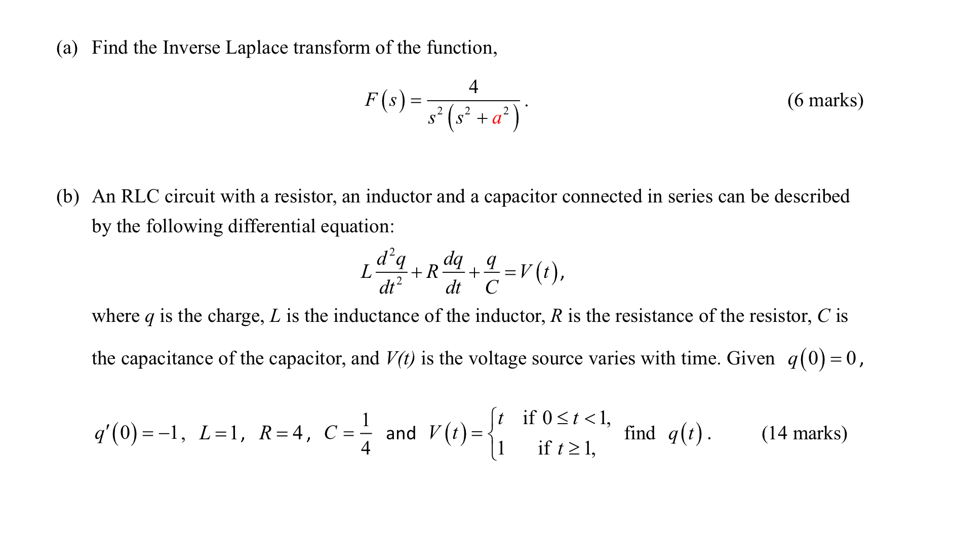 Solved (a) ﻿Find the Inverse Laplace transform of the | Chegg.com