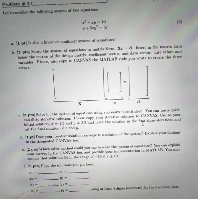 Problem # 3 Let's consider the following system of | Chegg.com