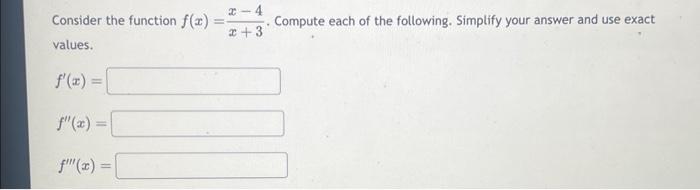 Solved Consider the function f(x)=x+3x−4. Compute each of | Chegg.com