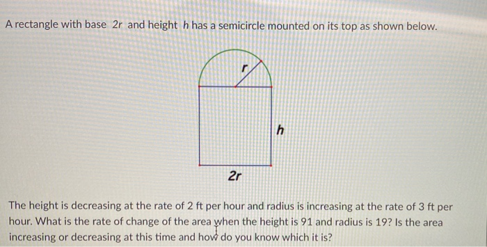 Solved A rectangle with base 2r and height h has a | Chegg.com