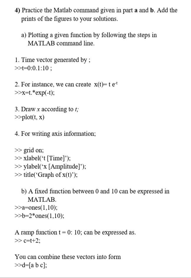 Solved 4) Practice The Matlab Command Given In Part A And B. | Chegg.com