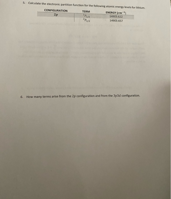 5. Calculate the electronic partition function for