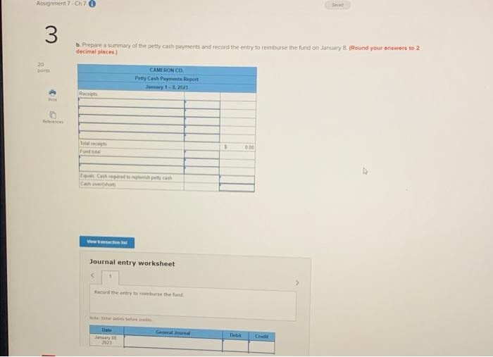 Cameron Co established a 170 petty cash fund on