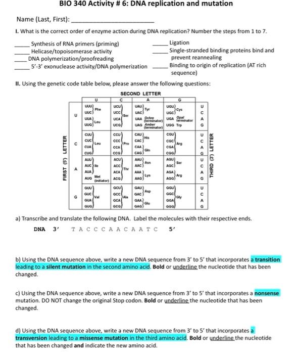 Solved 1. What is the correct order of enzyme action during | Chegg.com