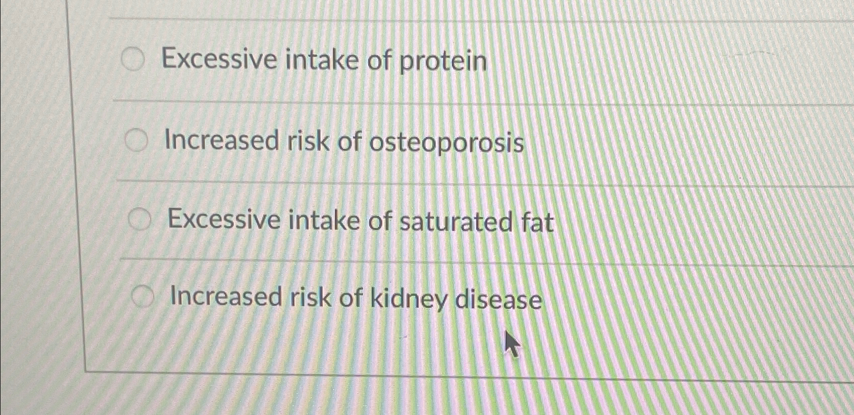 Solved Excessive intake of proteinIncreased risk of | Chegg.com
