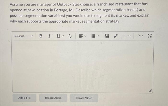 Solved Assume you are manager of Outback Steakhouse, a | Chegg.com