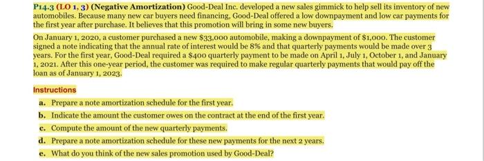 Solved P14 3 Lo 1 3 Negative Amortization Good Deal Chegg Com