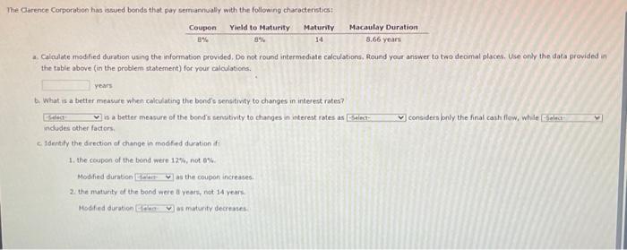 Solved A. Calculate Modified Duration Using The Information | Chegg.com