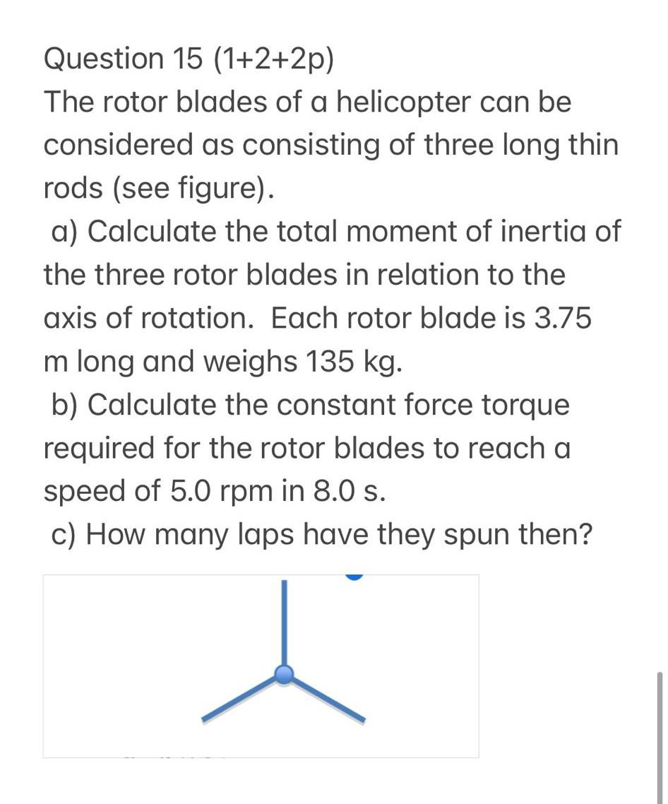 Solved Question 15 (1+2+2p) The rotor blades of a helicopter | Chegg.com