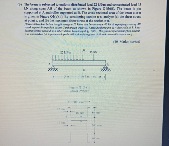 Solved (b) The Beam Is Subjected To Uniform Distributed Load | Chegg.com