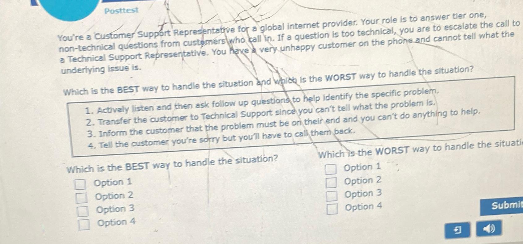 Solved PosttestYou're a Customer Support Representative for | Chegg.com