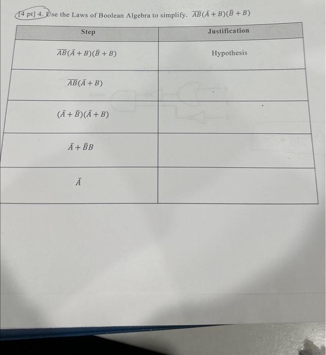 Solved [4 Pt] 4. Use The Laws Of Boolean Algebra To | Chegg.com