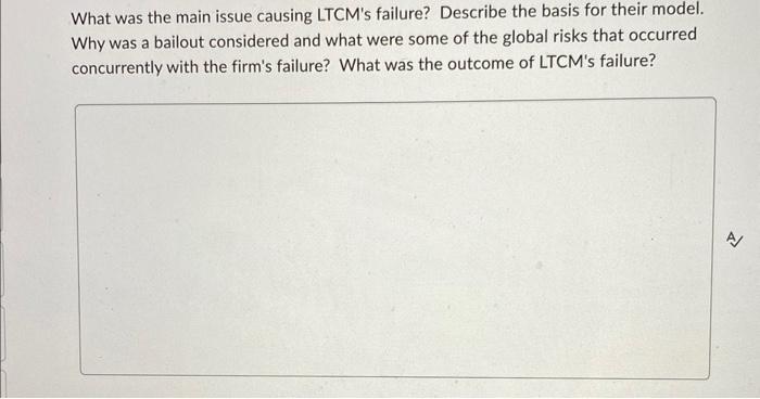 Solved What was the main issue causing LTCM's failure? | Chegg.com