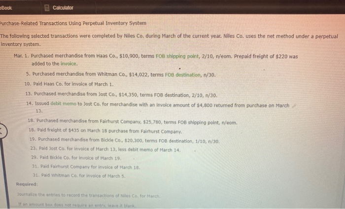 Solved Ebook Calculator Purchase Related Transactions Usi Chegg Com